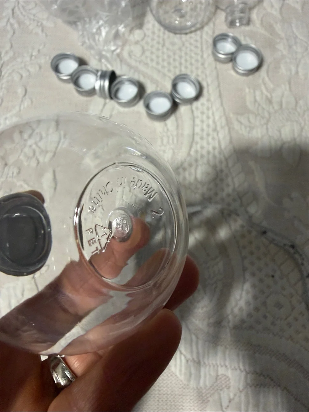 Clear Plastic Bulb Party Favor Bottles with Silver Caps - 11 bottles. 9 caps NEW